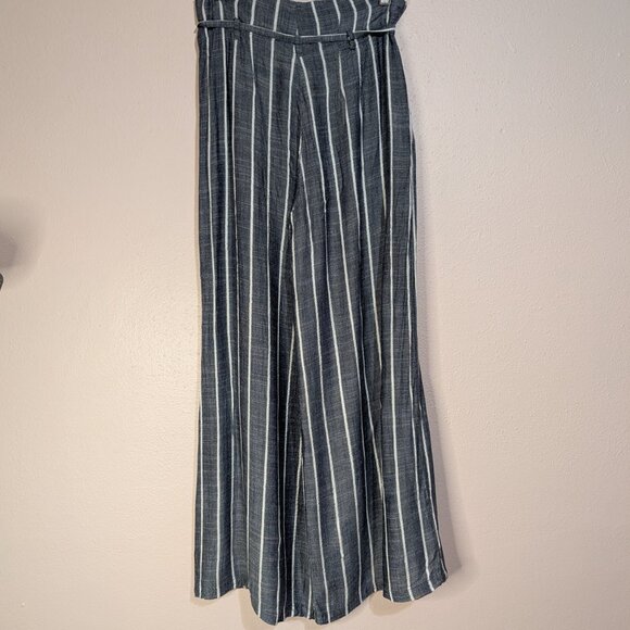 Denim Blue Gray And White Striped High-Waisted Wide Leg Pants Size Small - Picture 6 of 14
